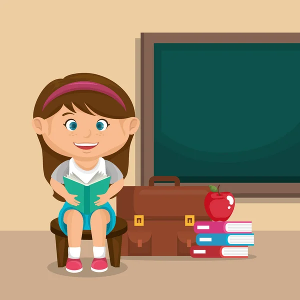 Little schoolgirl with education supplies — Stock Vector