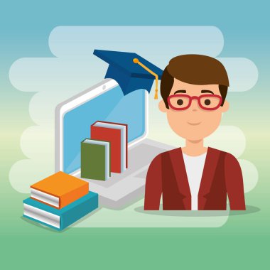 dizüstü eğitim online ile genç adam