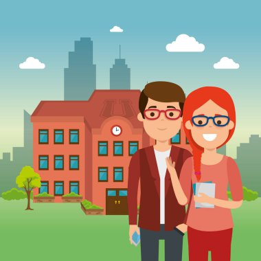 genç öğrencilerle birlikte okul cephe sahne