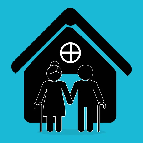 Familjemedlemmar på hus siluett tecken — Stock vektor