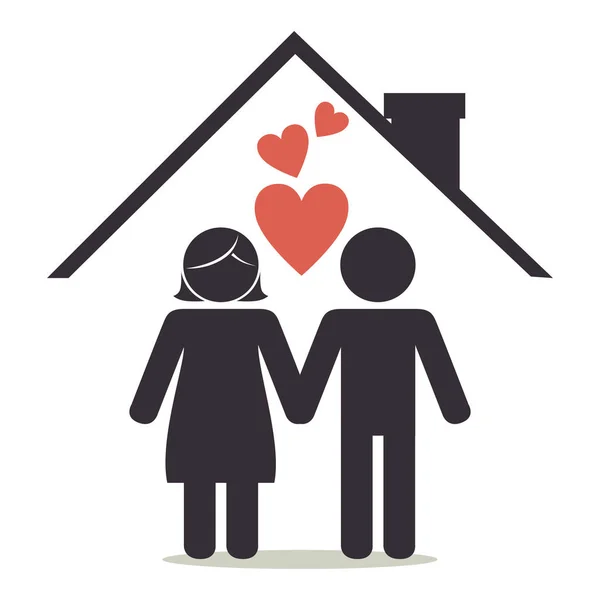 Amoureux couple sur maison silhouette personnages — Image vectorielle