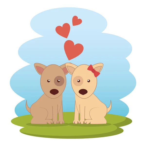 Δύο χαριτωμένα σκυλιά στο γρασίδι — Διανυσματικό Αρχείο