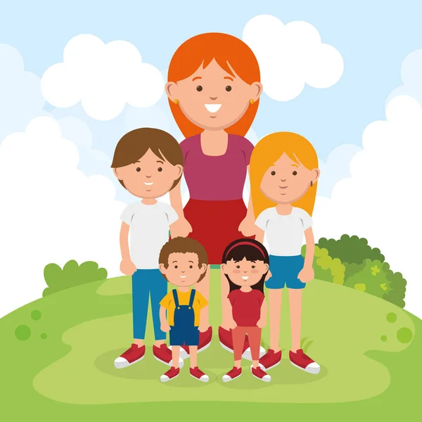 Family members on park characters — Stock Vector