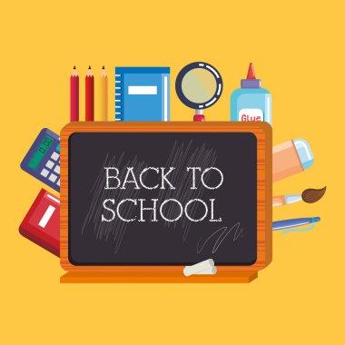 Kara tahta okul malzemeleri ile