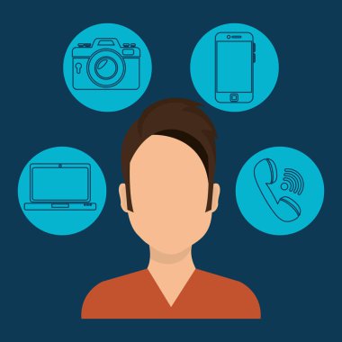 Sosyal Medya Simgeler pazarlama ile genç adam