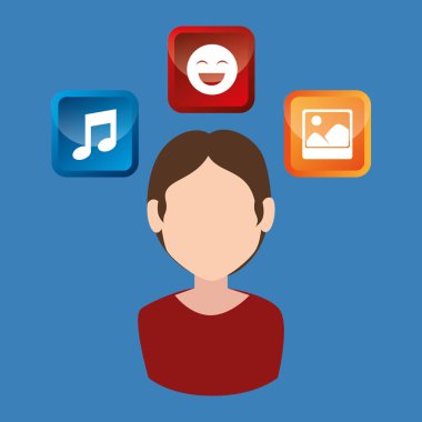 Sosyal Medya Simgeler pazarlama ile genç adam