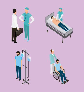 tıbbi sağlık hastaların doktor ve hemşire vektör çizim söz