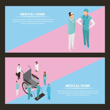 vektör çizim söz tıbbi sağlık afiş tekerlekli sandalye ve Doktor Hemşire