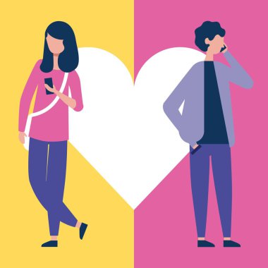 açık hava etkinlikleri aşk kalp erkek ve kız telefon vektör çizim kullanarak konuşmak