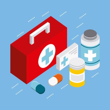 Sağlık ilk yardım kiti ilaçlar vektör çizim