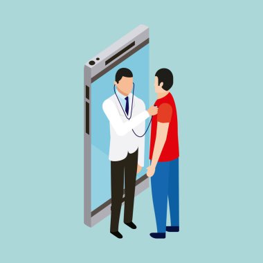 dijital sağlık doktor stetoskop hasta smartphone vektör çizim ile