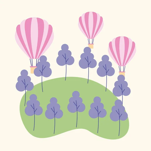 Kültéri Hot Air Balloon Park Fák Vektoros Illusztráció — Stock Vector