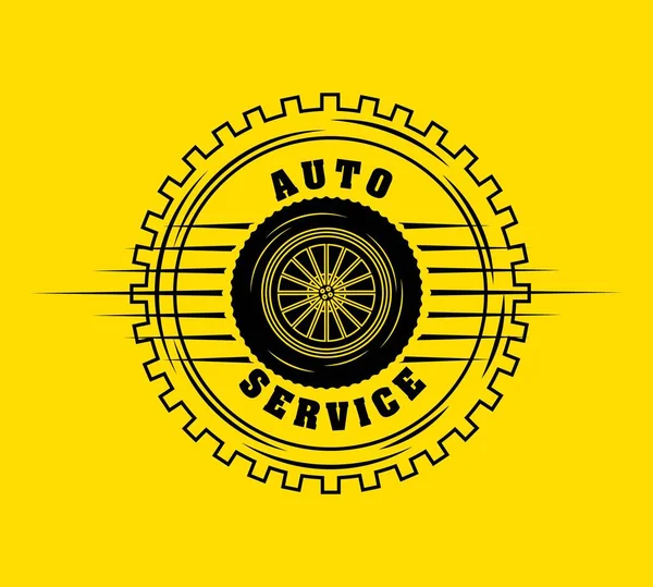 Auto Rueda Servicio Coche Engranajes Emblema Vector Ilustración — Archivo Imágenes Vectoriales