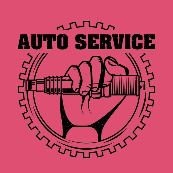 Hand Hält Zündkerze Ersatzteil Auto Service Vektor Illustration — Stockvektor