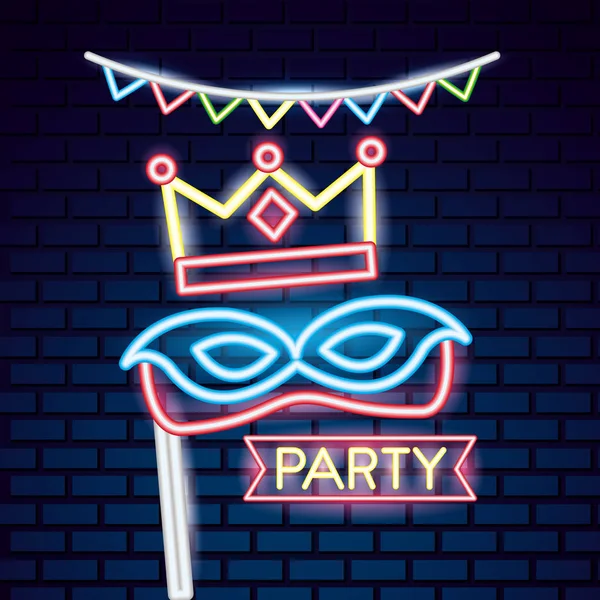 Party Mask Night Crown Queen Neon Stick Blanket Vector Illustration — Stock Vector