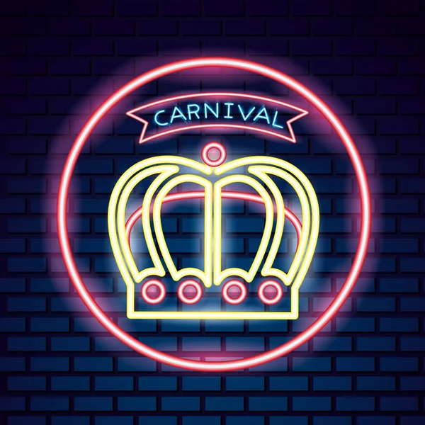 Party Mask Night Crown Carnival Neon Circle Vector Illustration — Stock Vector