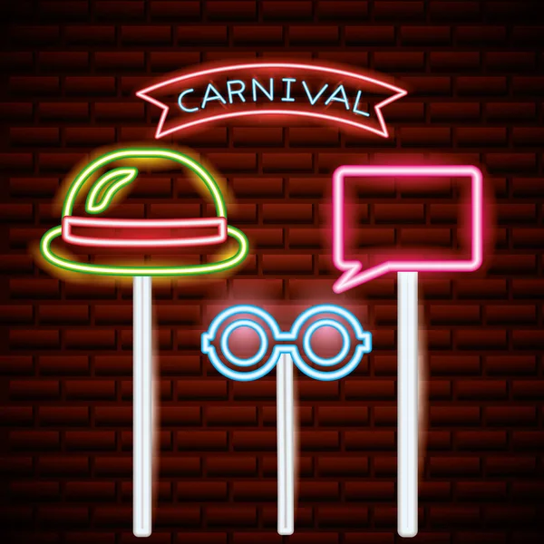 Partito Maschera Notte Bastoncini Carnevale Bolla Occhiali Neon Vettoriale Illustrazione — Vettoriale Stock