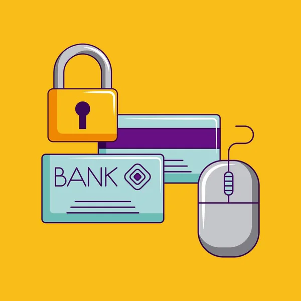 Cyber Montag Kreditkarte Bank Vorhängeschloss Sicherheit Mausvektor Illustration — Stockvektor