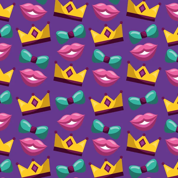 Topeng Pesta Malam Mahkota Mulut Putri Dan Busur Latar Belakang - Stok Vektor