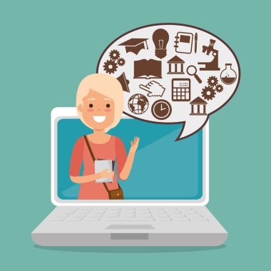 Dizüstü online eğitim öğretmen kadınla