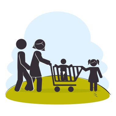 Aile üyelerinin park siluet karakterleri