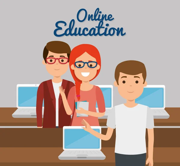 Insegnante donna con laptop online educazione — Vettoriale Stock