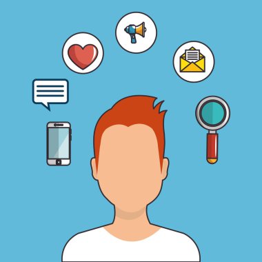 Sosyal Medya Simgeler pazarlama ile genç adam