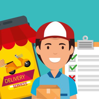 teslimat hizmeti çalışan ile smartphone