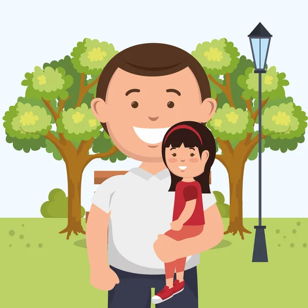 父亲与女儿在公园 — 图库矢量图片