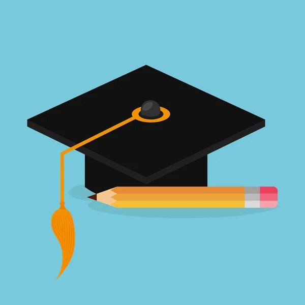 Sombrero de graduación y lápiz — Vector de stock