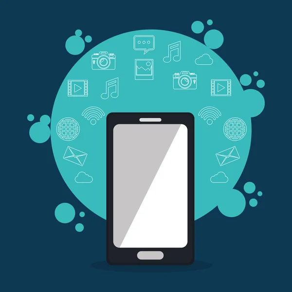 Smartphone Con Iconos Marketing Redes Sociales Diseño Ilustración Vectorial — Vector de stock