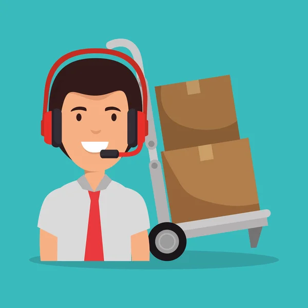 Agente del centro de llamadas con iconos de servicio de entrega — Vector de stock