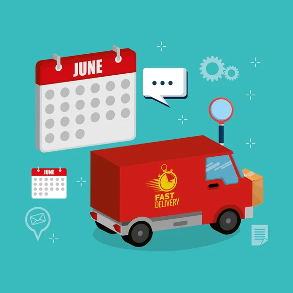 Camion avec icônes de service de livraison — Image vectorielle