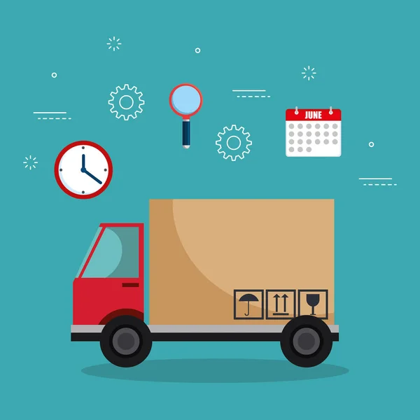 Lastbil med leverans service ikoner — Stock vektor