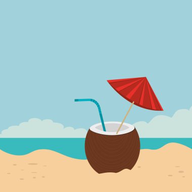 Hindistan cevizi kokteyl sahne ile plaj manzara