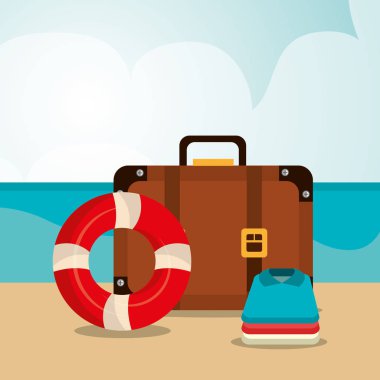 Plaj, yatay, bavul ve set simgeleri