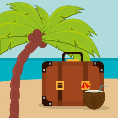 Plaj, yatay, bavul ve set simgeleri