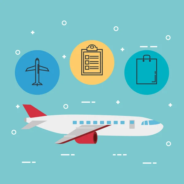 Avión con iconos de servicio de entrega — Vector de stock