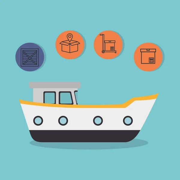 Lastfartyg med leverans service ikoner — Stock vektor