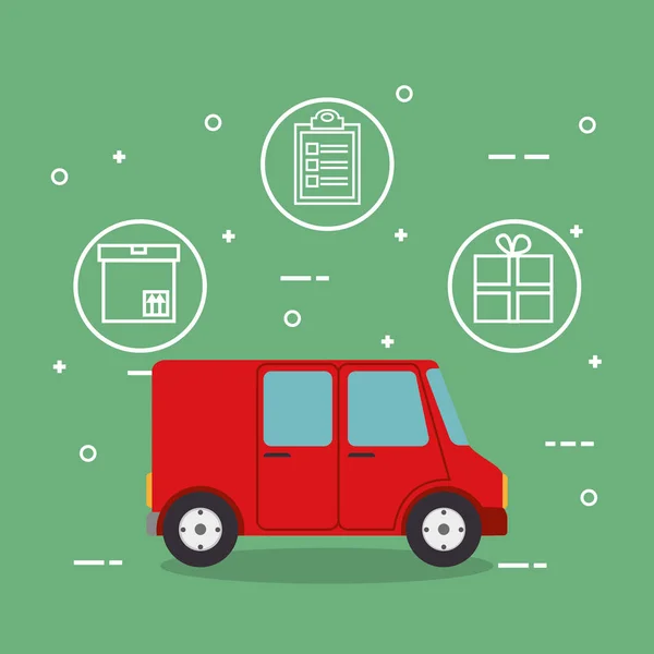 Truck with delivery service icons — Stock Vector