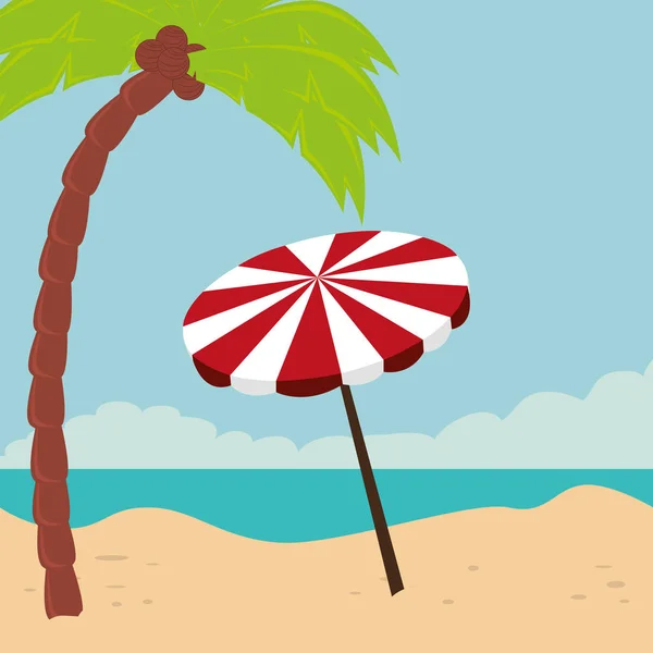 Paisaje Playa Con Paraguas Escena Vector Ilustración Diseño — Archivo Imágenes Vectoriales