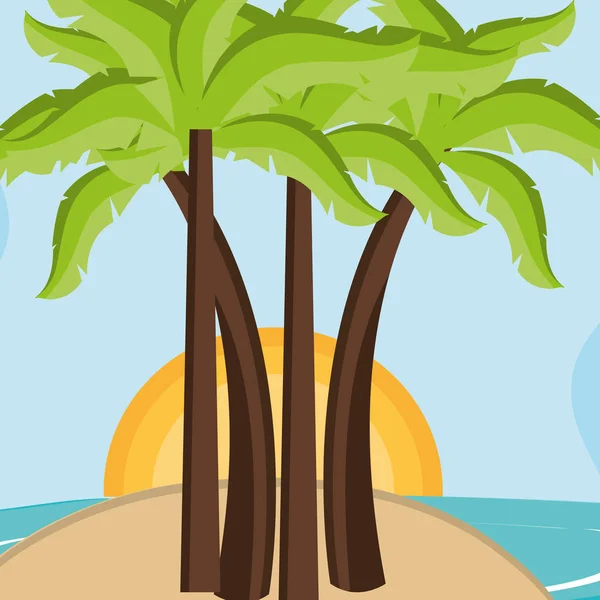 海滩风景与树棕榈场面 — 图库矢量图片