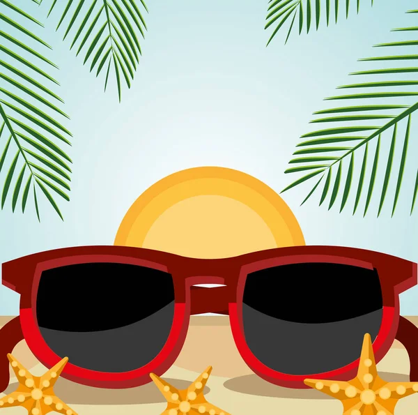 Beach landscape with sunglasses scene — Stock Vector