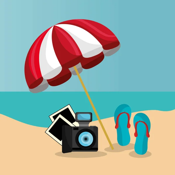 带伞和触发器的海滩景观矢量插画设计 — 图库矢量图片