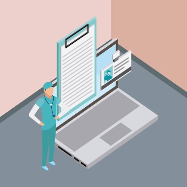 Tıbbi insanlar sağlık bilgisayar kişisel belgeleri illüstrasyon vektör