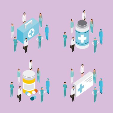 tıbbi sağlık hap ilaç şişeleri doktorlar hastaların formları illüstrasyon vektör