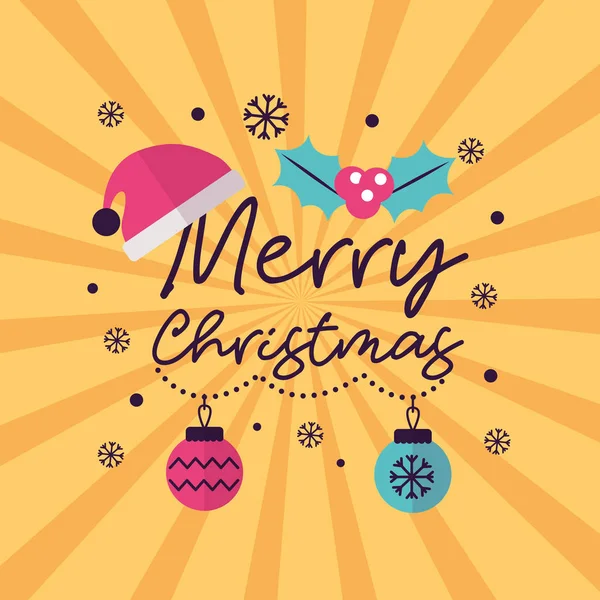 Feliz Navidad Copos Nieve Colores Bolas Vector Ilustración — Vector de stock