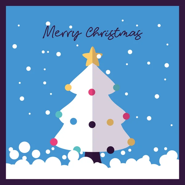Feliz Natal Flocos Neve Árvore Estrela Luzes Vetor Ilustração —  Vetores de Stock