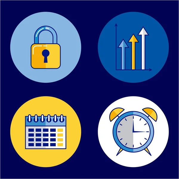 Fintech Business Set Clock Calendar Security Vector Illustration — Stock Vector