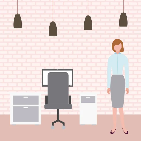 Business Workspace Office Woman Working Vector Illustration — Stock Vector